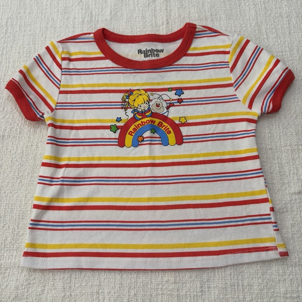 Rainbow Brite Girl’s Cropped Striped Ringer T Shirt New Size Small 6/7 EUC
